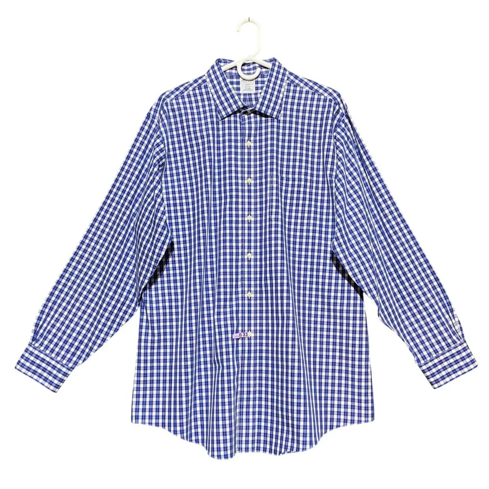 Brooks Brothers Regent Fit Non Iron Gingham Check Dress Shirt‎ 17.5 34/35 Blue